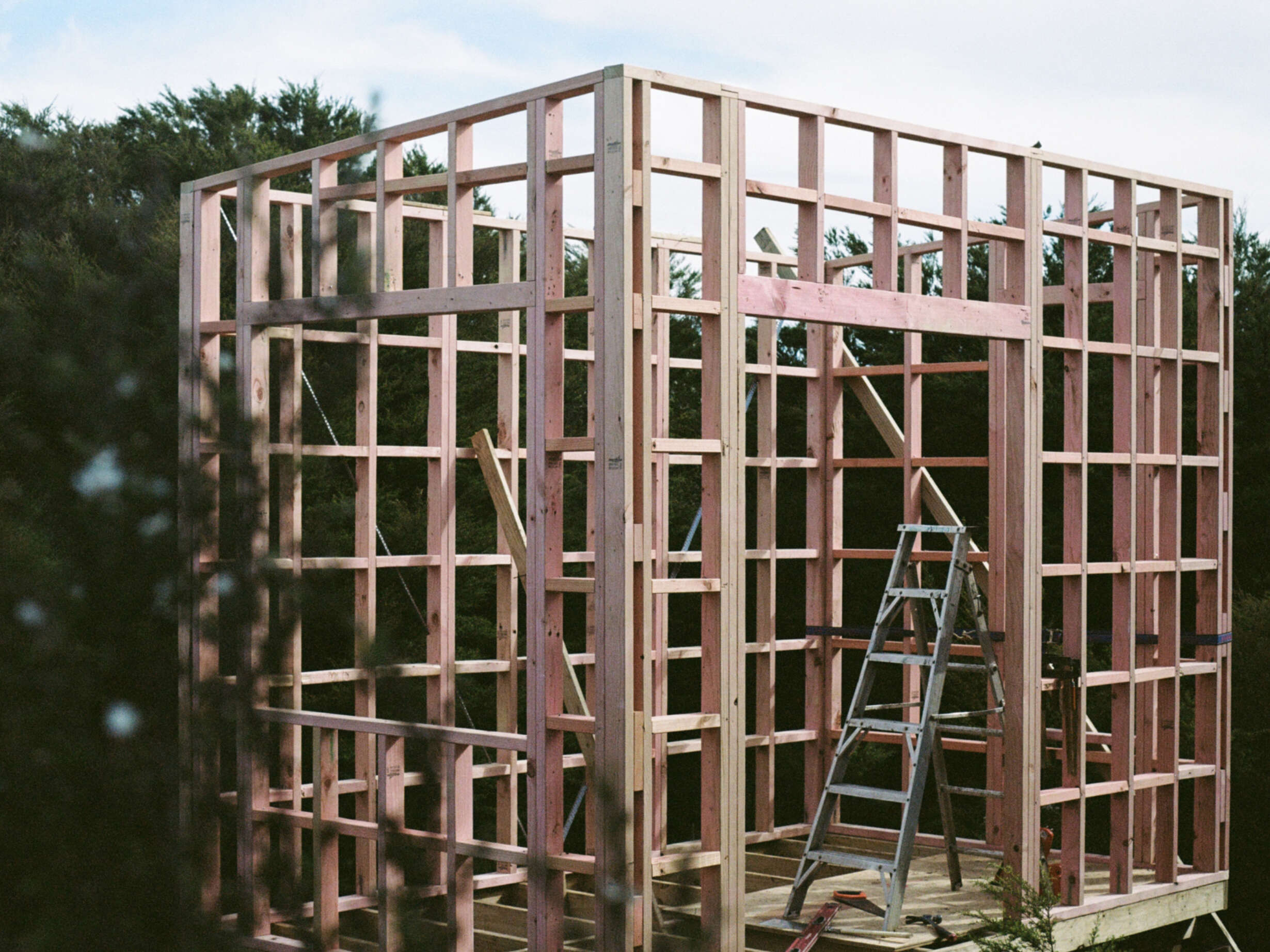 Assembled wall frames on site