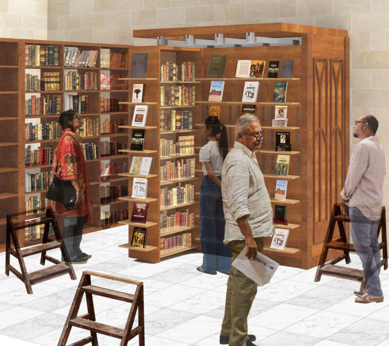 Library shelf system render