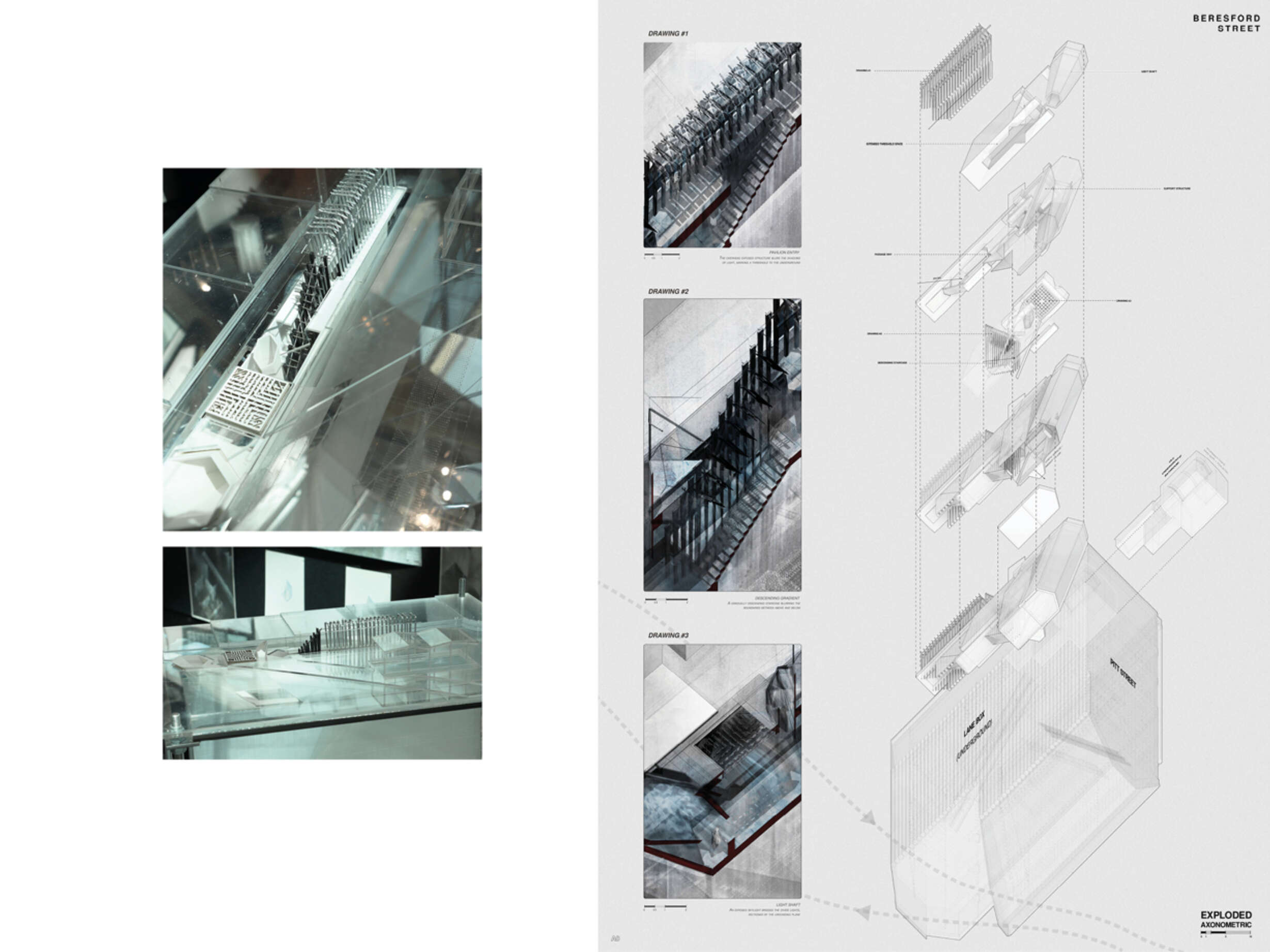 Final Beresford Street lane box model and exploded axonometric drawing - (A0)