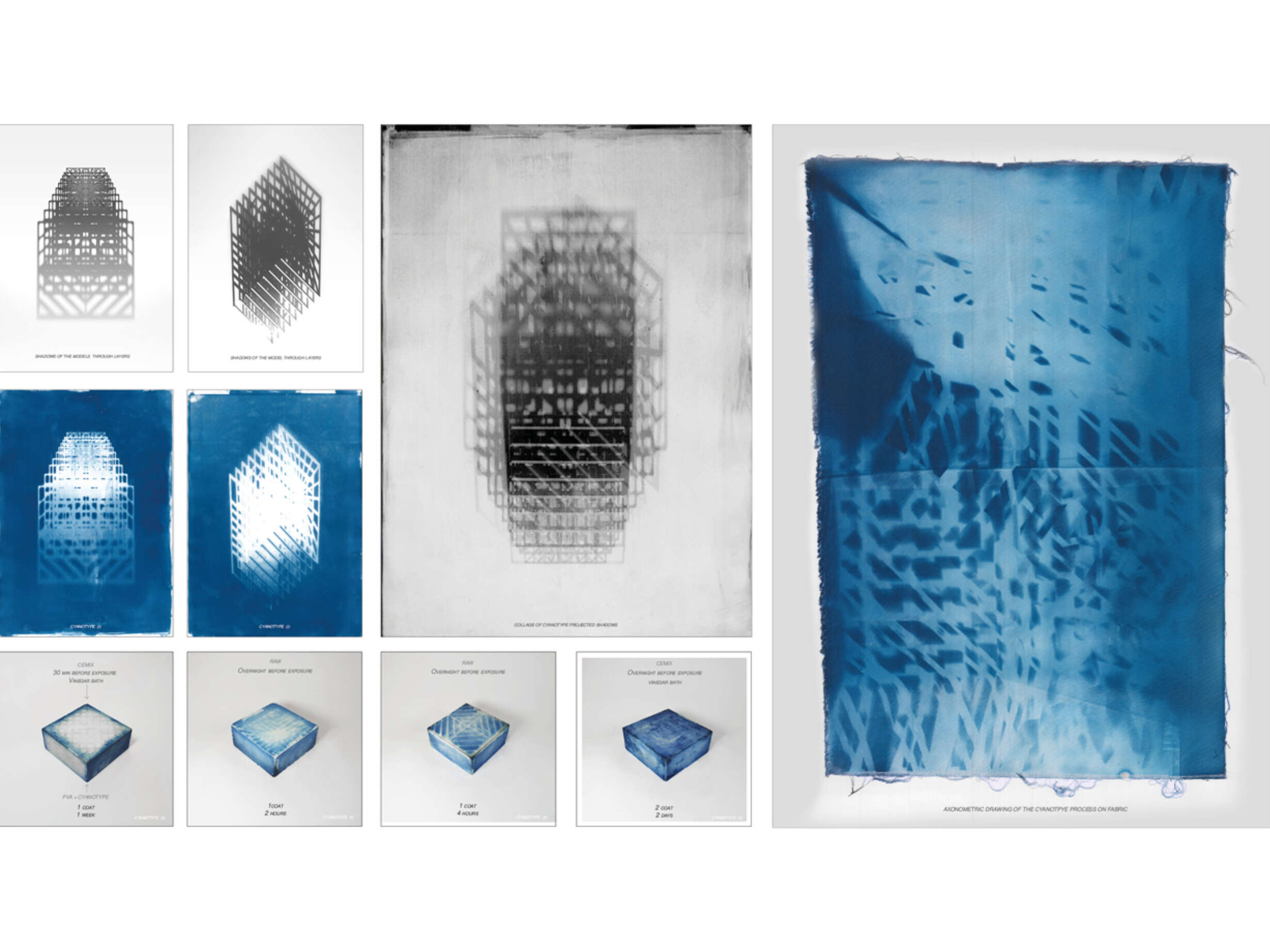 Series: L/S - Images of various cyanotype experimentations with paper, plaster and fabric