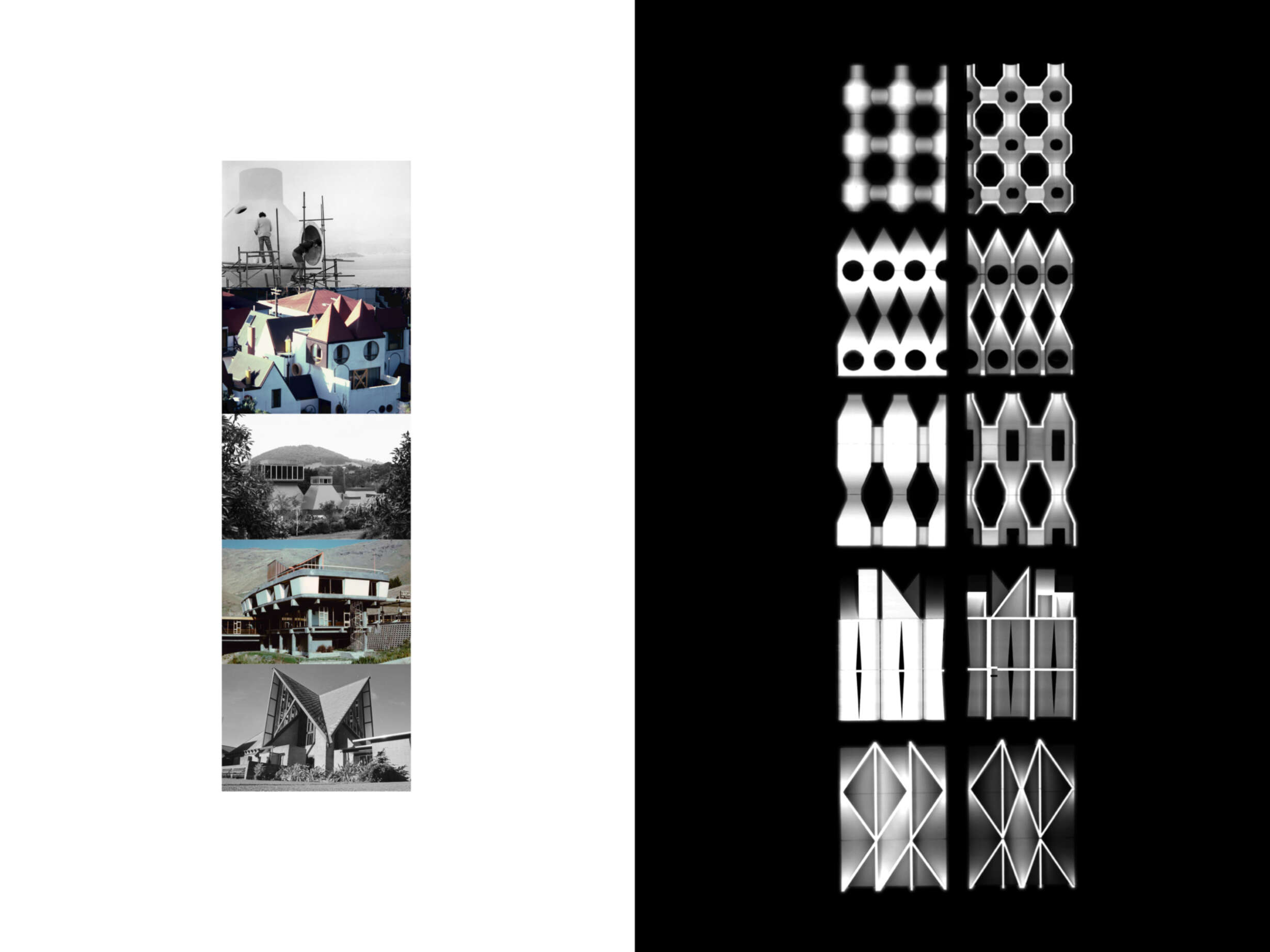 New Romantics Totem, digital collage, 215x64mm, top to bottom: Athfield, Walker, Megson, Beaven, and Scott; Artificial Architect’s Artefacts Scanned, digital scan, 400x600mm.