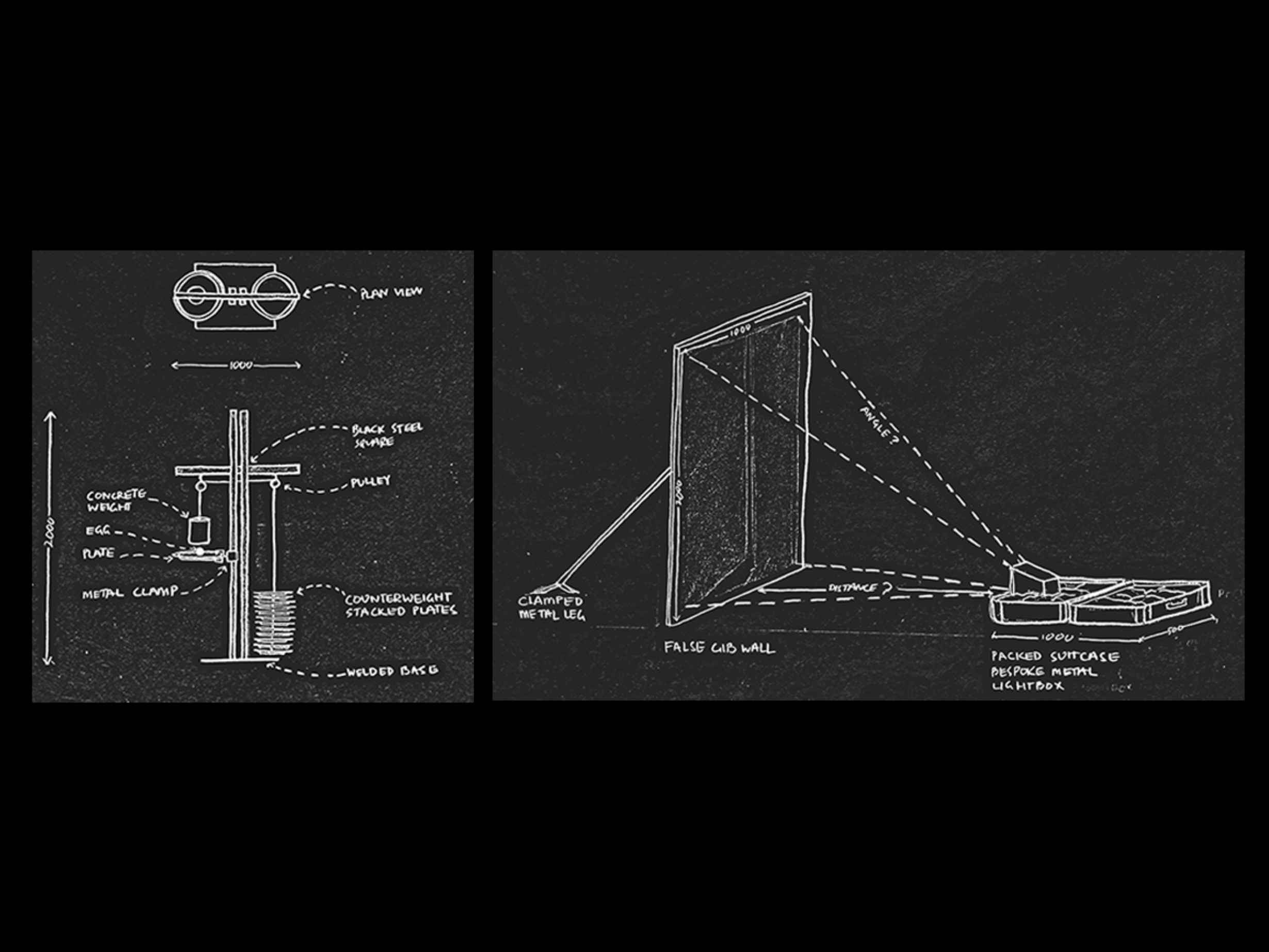 Examples of initial imagery making visible and revealing the open secret of family violence. Left – Machine Diagram Domestic Crucible – pencil on paper. Right – Machine Diagram Projected Escape, pencil on paper.