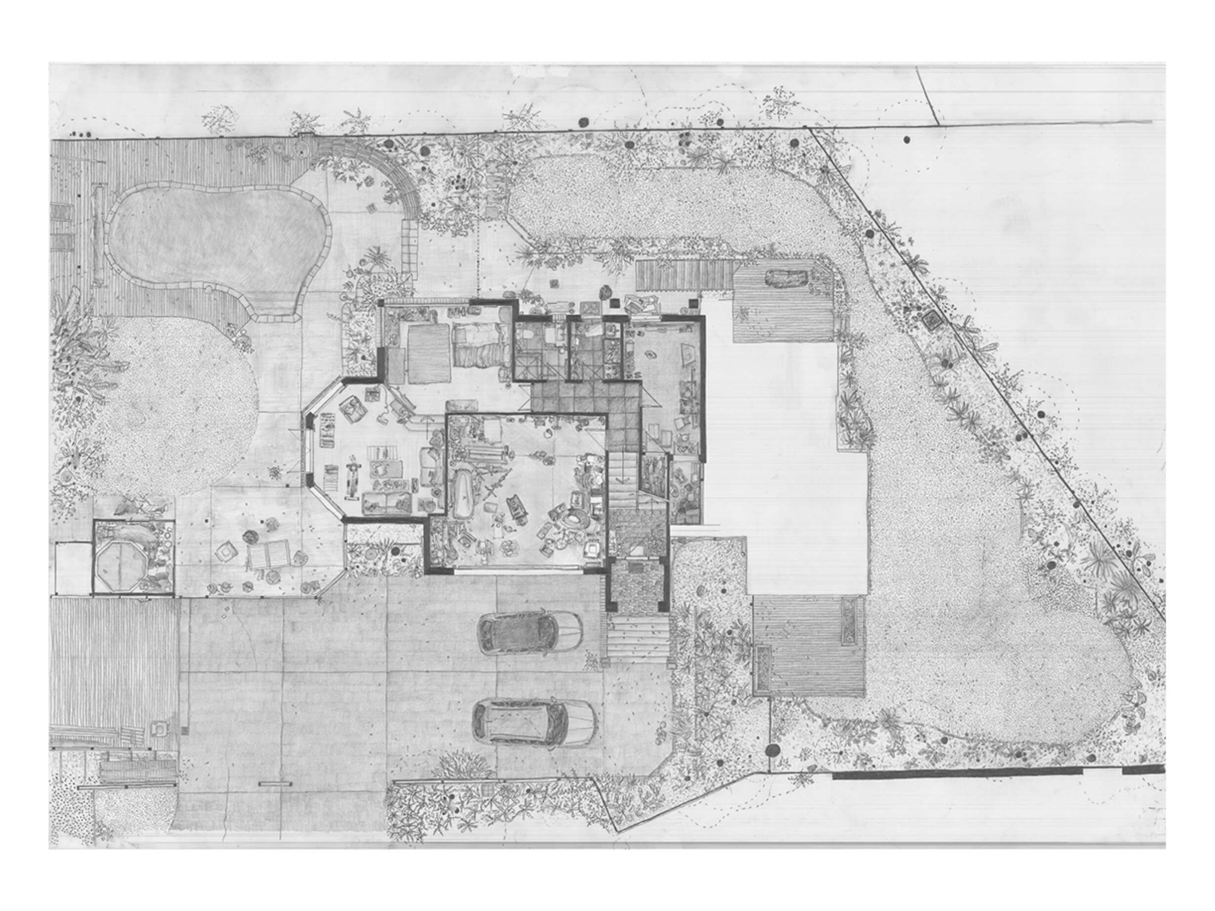 Plan of the house expanded to include site and messy inhabitation